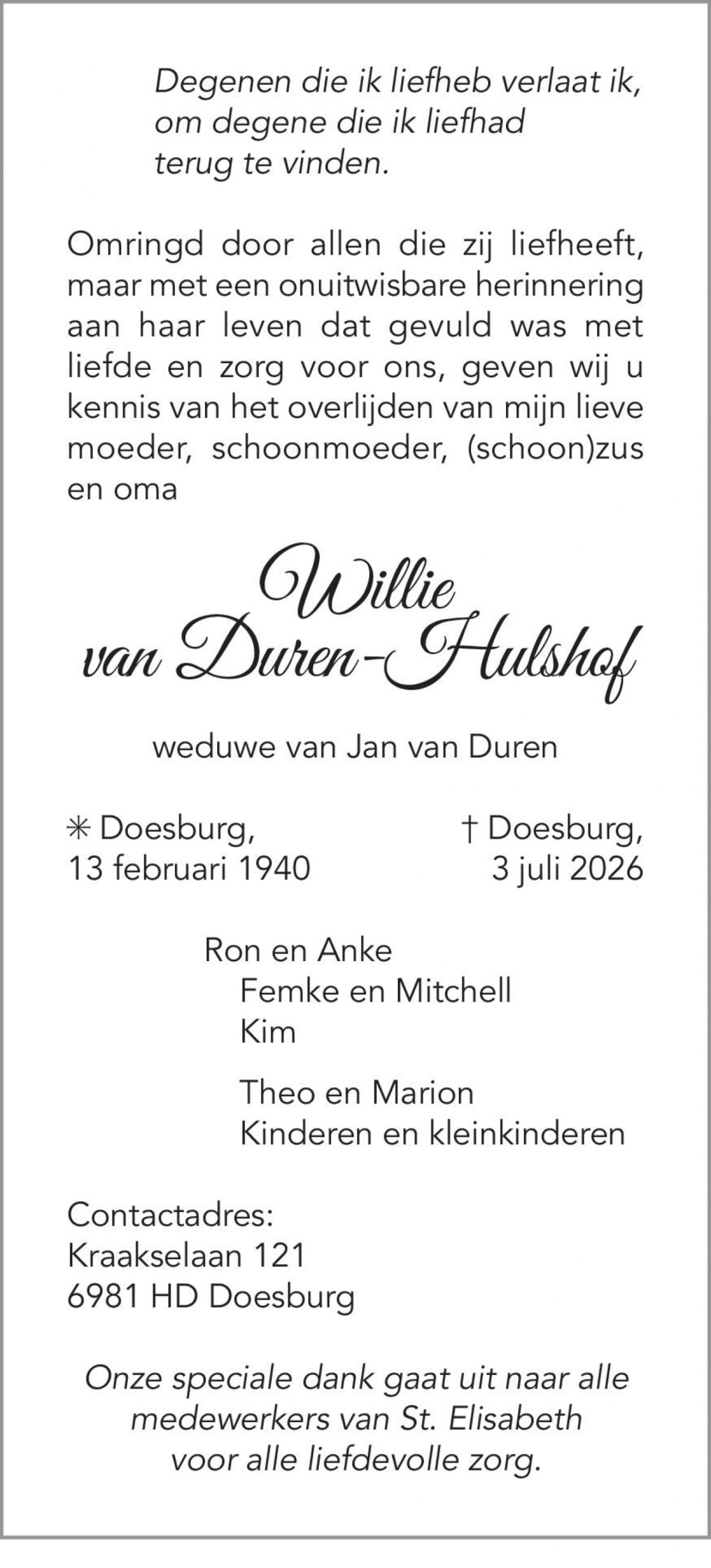 Willie Van Duren-Hulshof