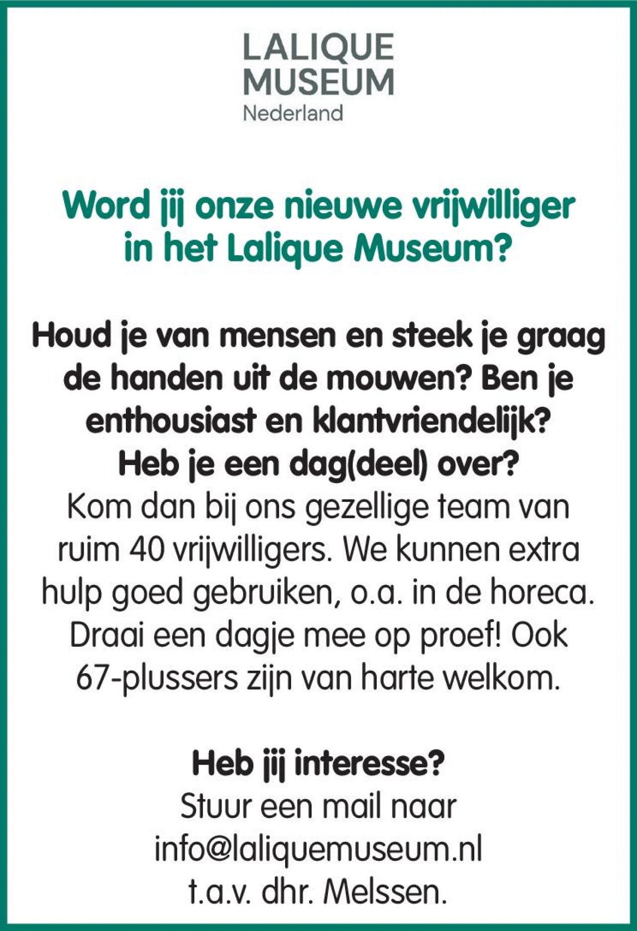 parttime vrijwilligers lalique museum